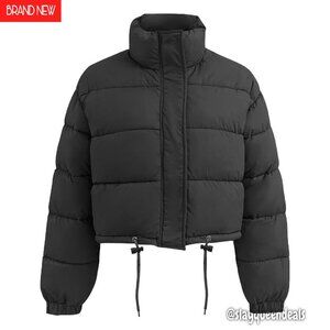 Cropped Puffer Jacket Women's Quilted Lightweight Winter Coat